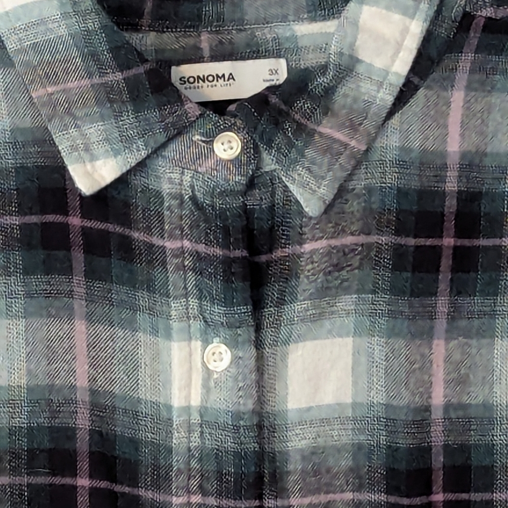 Women's Plaid Button-Up Shirt By Sonoma - Picture 2 of 6